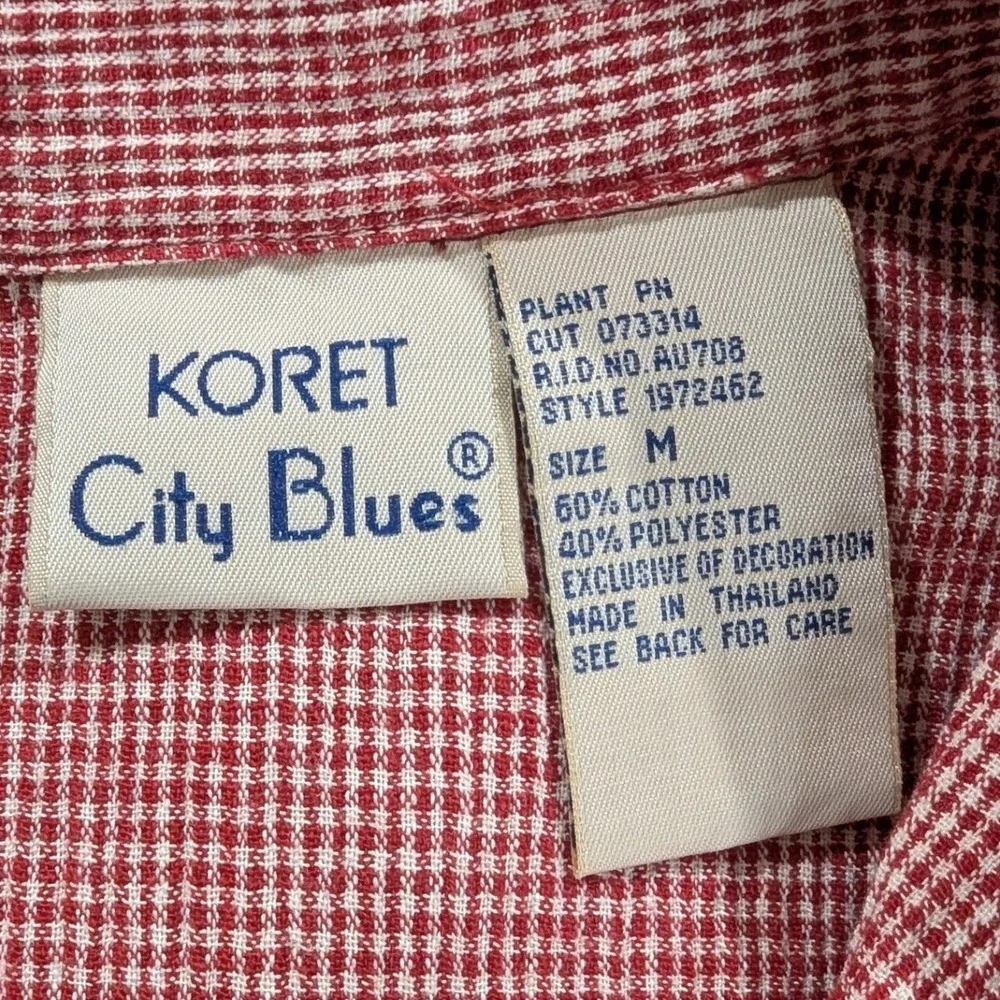 Koret City Blues Womens Medium Red Gingham Embroidered Heart Star Button Shirt - Picture 3 of 8